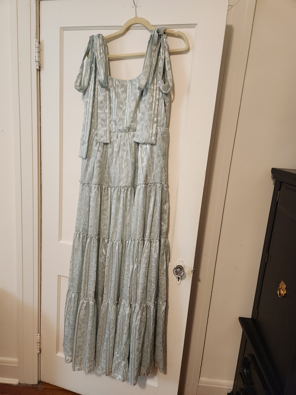 Lulus Picturesque Allure Sage Green Jacquard Tie-Strap Maxi Dress XL
